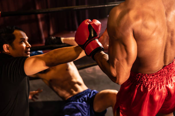 istock Boxing referee intervene, halting the fight to check fallen competitor. Impetus 1652402218