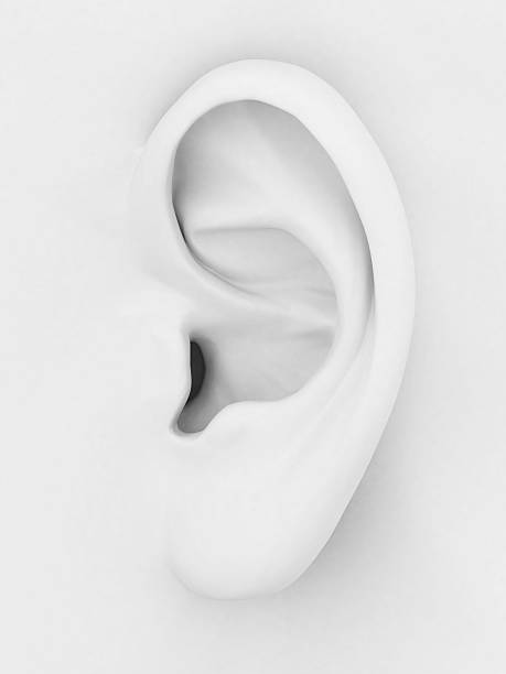 Close up of human head with female ear - listening or deafness concept