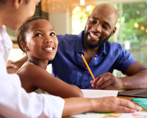 istock Family Around Table At Home Using Laptop With Parents Helping Daughter With Homework 1652433800