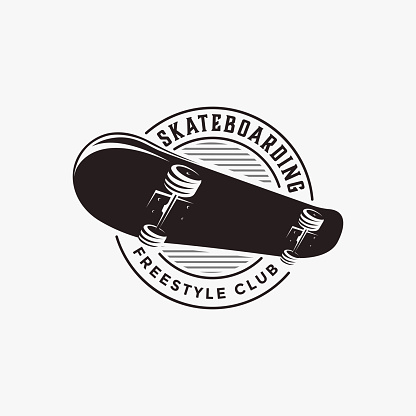 Vintage skateboarding logo, skateboarding shop, skateboarding club vector on white background