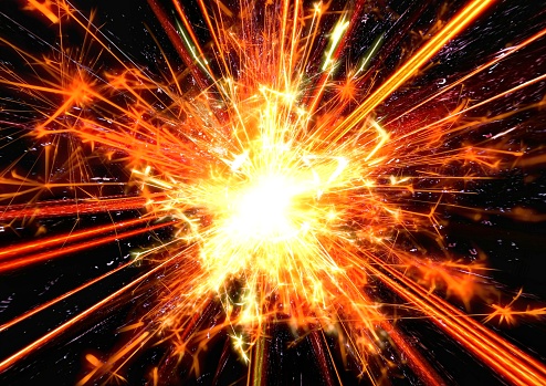 3d illustration of orange sparks exploding in energy and power concept
