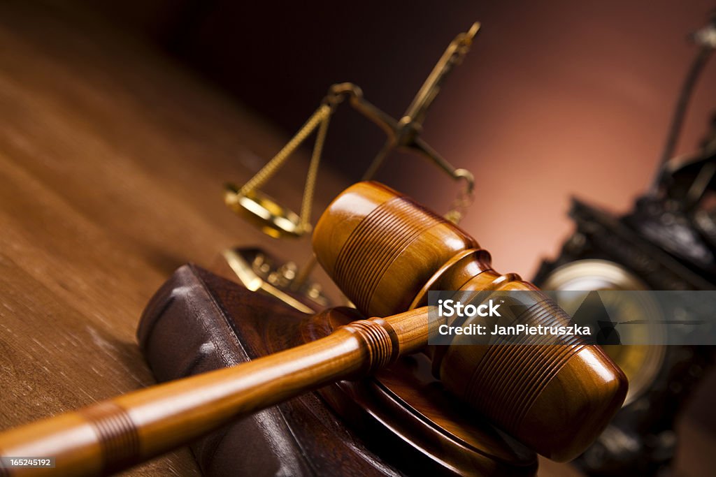 Law theme, mallet of judge, wooden gavel Law and justice concept Auction Stock Photo