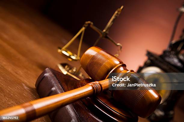 Law Theme Mallet Of Judge Wooden Gavel Stock Photo - Download Image Now - Auction, Authority, Crime