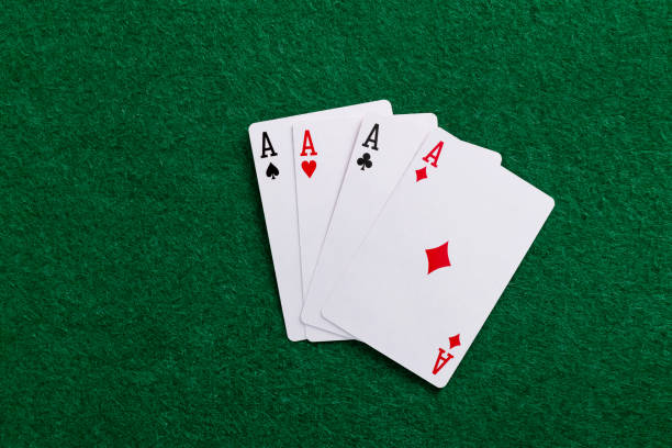 four ace cards on the table - karo ası stok fotoğraflar ve resimler