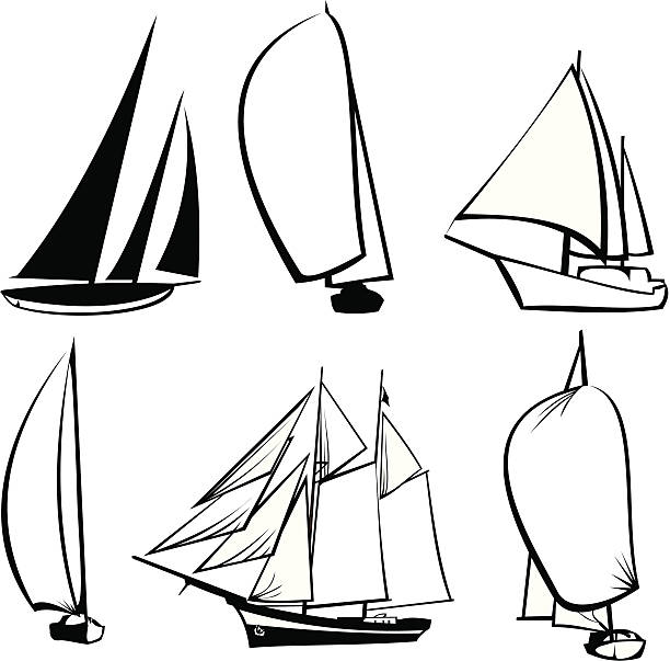 ヨットとヨ�ットアイコン - sailboat silhouette captain recreational boat点のイラスト素材／クリップアート素材／マンガ素材／アイコン素材