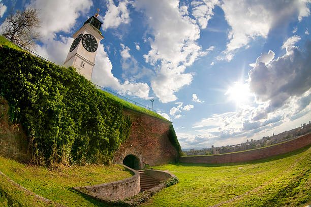 Clock-tower ,fortress of Petrovaradin in Novi Sad ,Vojvodina,fisheye