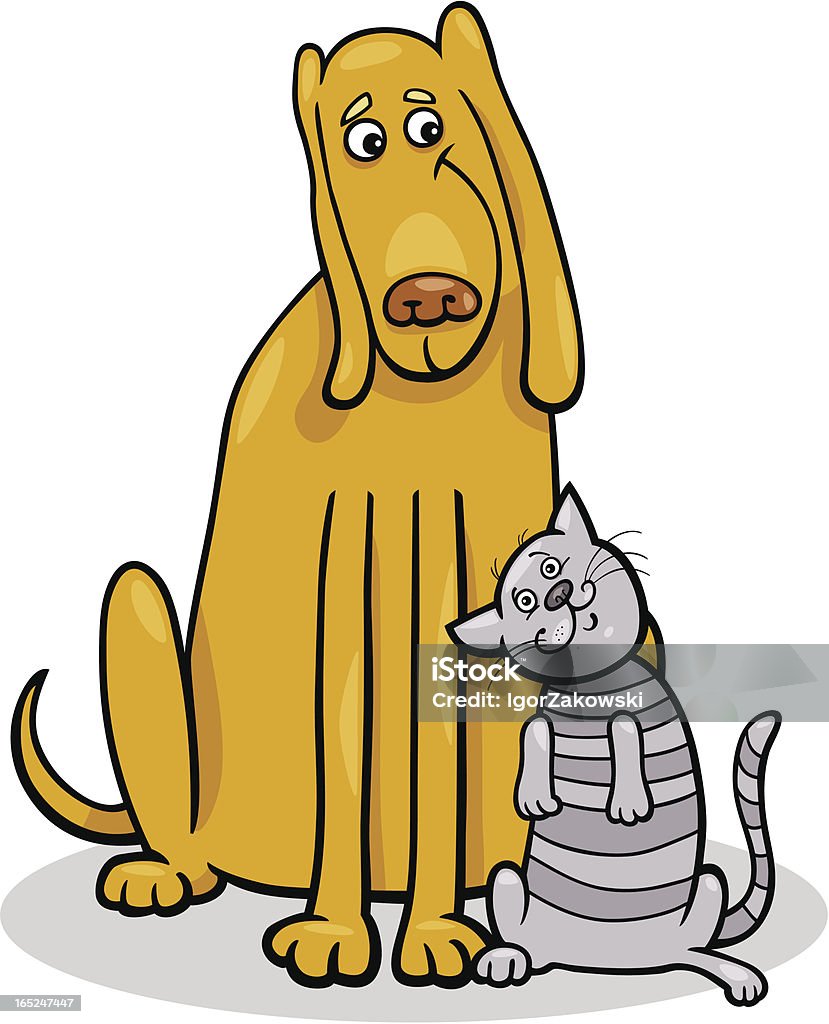 Perro y gato en defensa de la amistad ilustración dibujo animado - arte vectorial de Abrazar libre de derechos