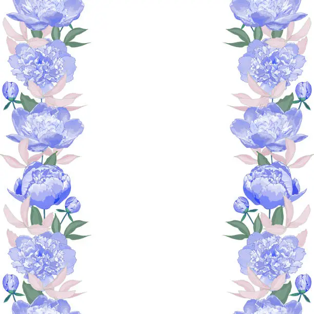 Vector illustration of Floral vertical border with flowers purple peonies