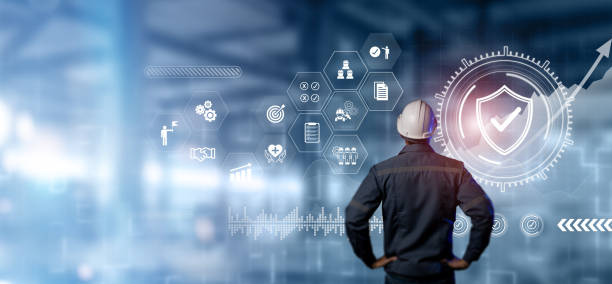 istock Workplace safety technology for zero accidents concept. Workplace safety technology in production process with safety culture and training, safety technology, protections, health care, regulations. 1652479988