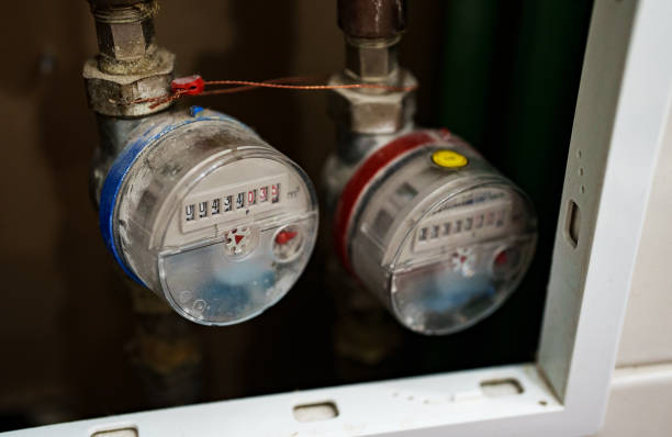 Water meters for cold and hot water.
