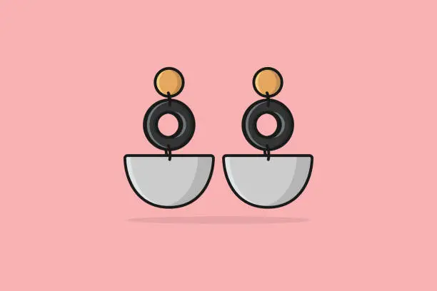 Vector illustration of Round shape earrings jewelry with gemstone vector illustration. Beauty fashion objects icon concept. Women gold jewelry earrings vector design.