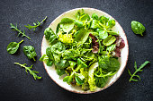 Green salad, Fresh salad leaves and vegetables in white plate.
