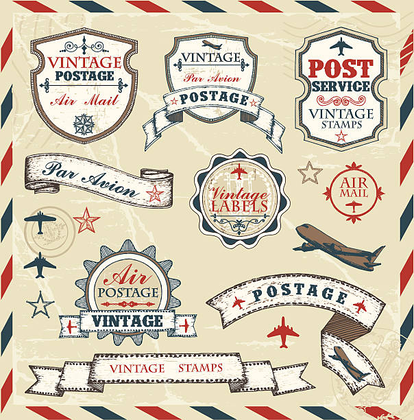 illustrations, cliparts, dessins animés et icônes de l'air timbres - air mail retro revival envelope rubber stamp