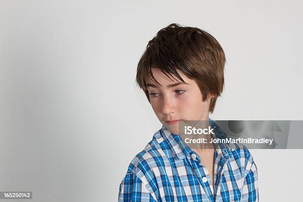 젊은 십대 만들진 바둑판무늬 블루 흰 셔츠 14-15 살에 대한 스톡 사진 및 기타 이미지 - 14-15 살, 갈색 머리, 곁눈질