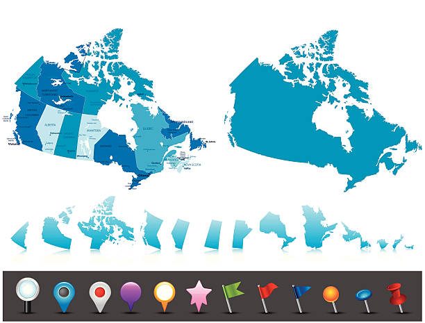 Canada - highly detailed political map Highly detailed map of Canada with administrative divisions, cities, flag and navigation icons. atlantic ocean stock illustrations