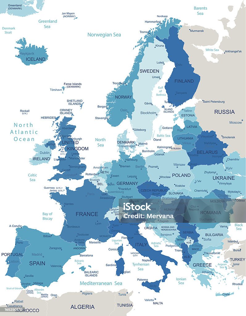 Europa-altamente detallada mapa político - arte vectorial de Mapa libre de derechos