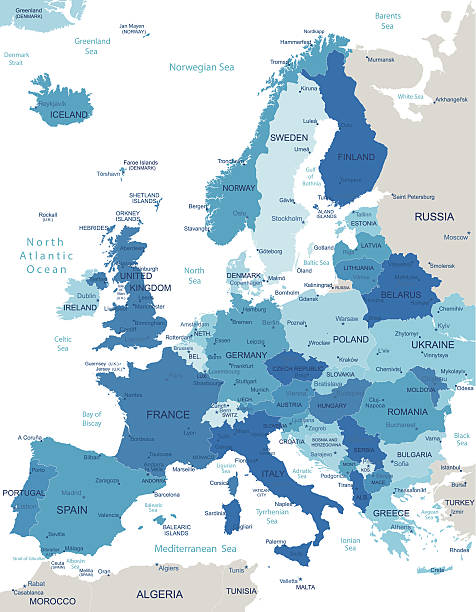 europe - highly detailed political  map - spain germany 幅插畫檔、美工圖案、卡通及圖標