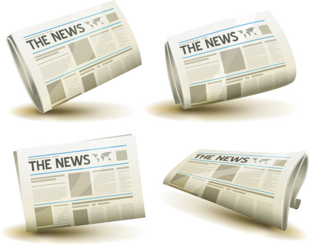 Newspaper Icons Set Vector illustration of a set of cartoon daily or weekly printed newspaper publication icons. File is EPS10 and uses multiply transparency at 100% for text and headlines, and overlay transparency at 100% for glossy effect. Vector eps and high resolution jpeg files included. computer icon articles newspaper the media stock illustrations