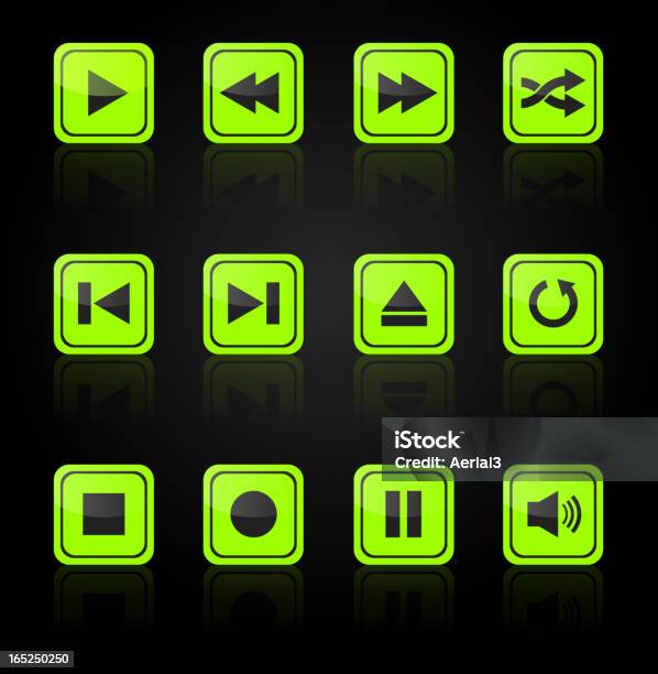 Lecteur Multimédia Boutons Carrés Ensemble Vecteurs libres de droits et plus d'images vectorielles de Application mobile - Application mobile, Baladeur, Bouton Play
