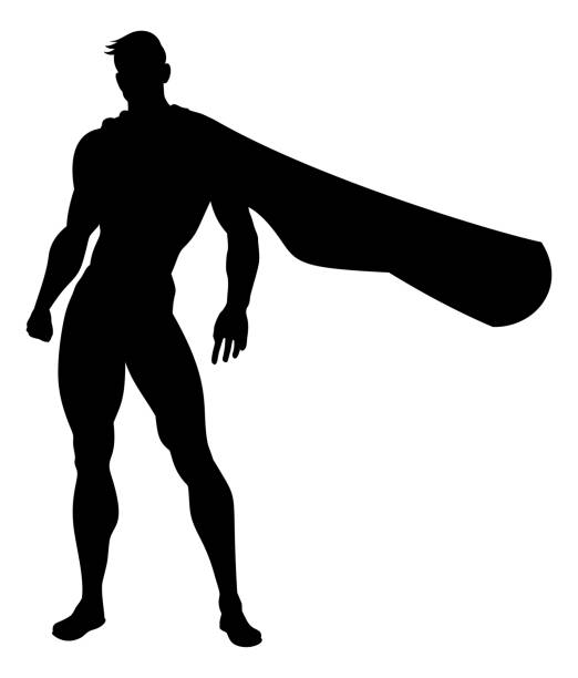 Super Hero Silhouette Superhero Comic Book Man A super hero or superhero comic book man in silhouette outline superhero clip art stock illustrations