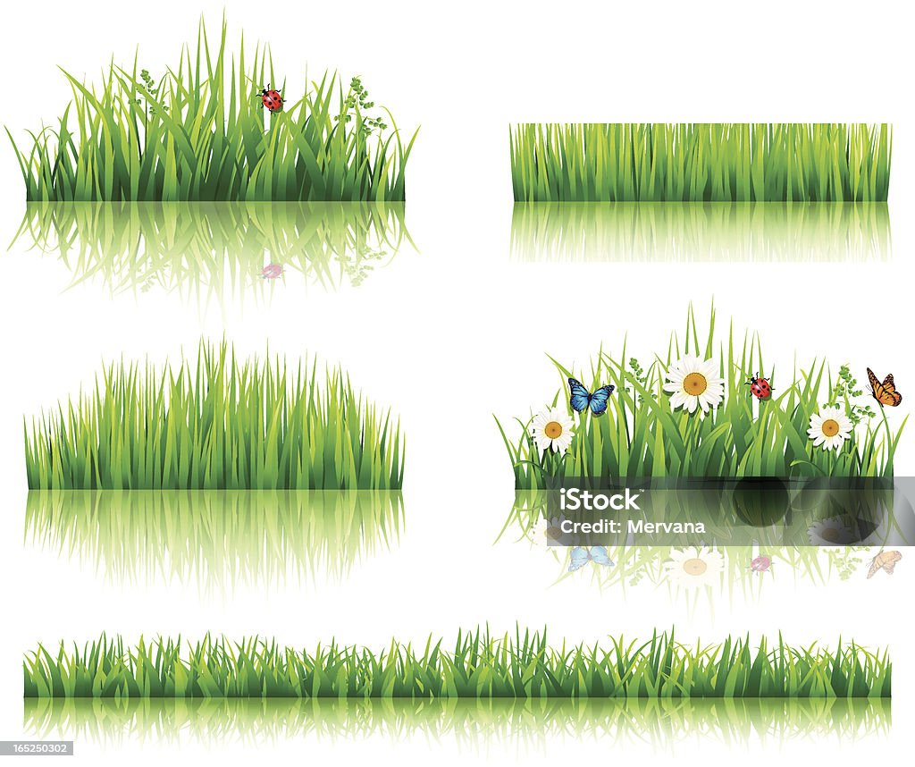 草と花セット - テントウムシのロイヤリティフリーベクトルアート