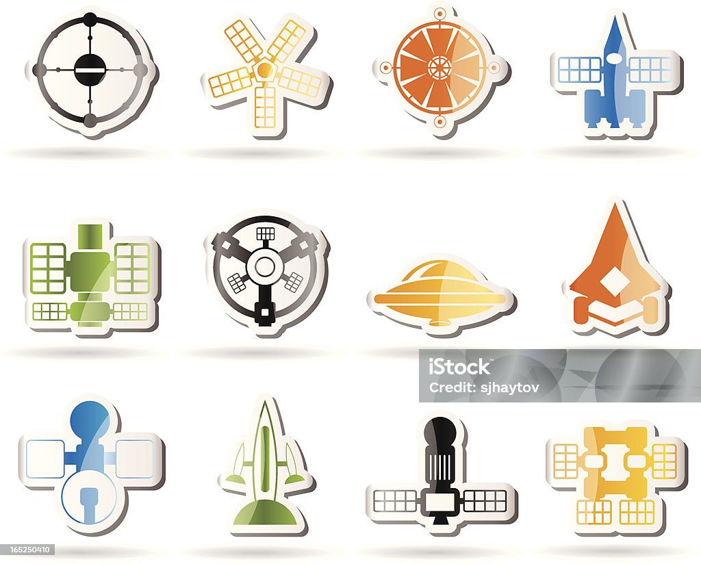 Różne rodzaje ikon przyszłych statków kosmicznych - Grafika wektorowa royalty-free (Badania)