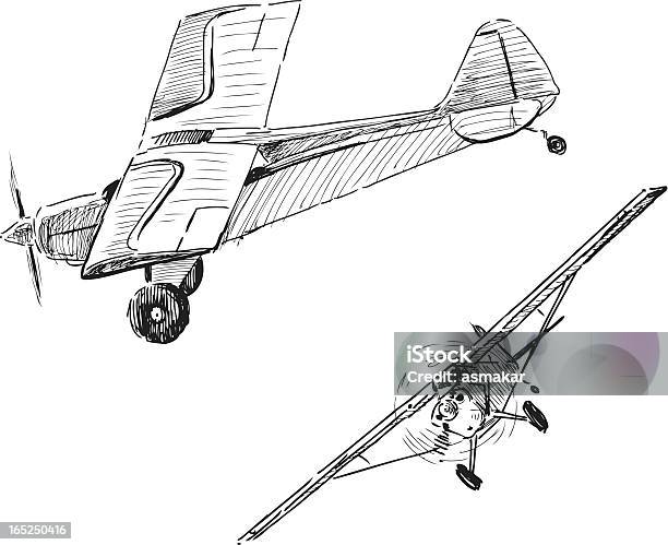 Voar De Aeronaves - Arte vetorial de stock e mais imagens de Avião - Avião, Esboço, Desenho