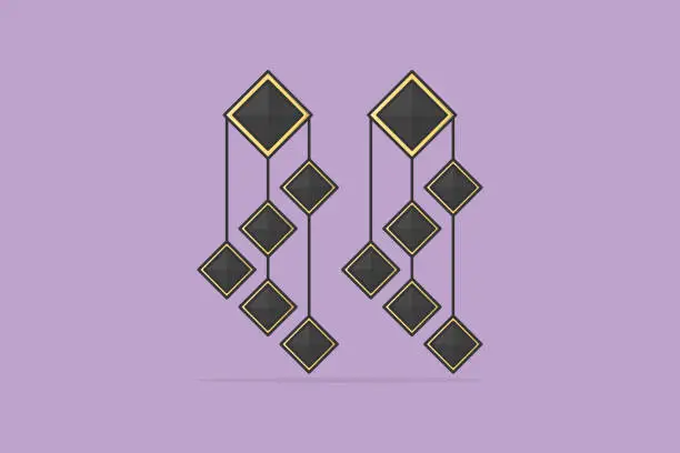 Vector illustration of Square box shape women earrings jewelry vector illustration. Beauty fashion objects icon concept. Women stylish jewelry earrings vector design.