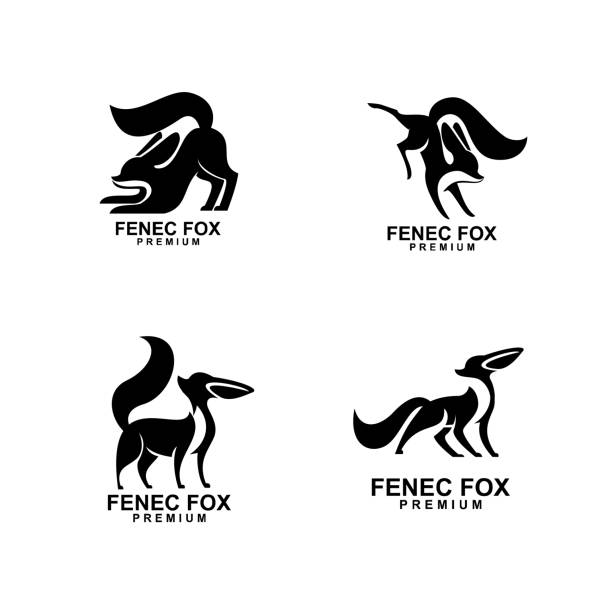 феннек фокс иконка дизайн иллюстрация негатив черный белый - silhouette animal desert fox stock illustrations