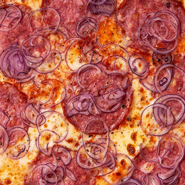 Close-up of pizza filling and texture