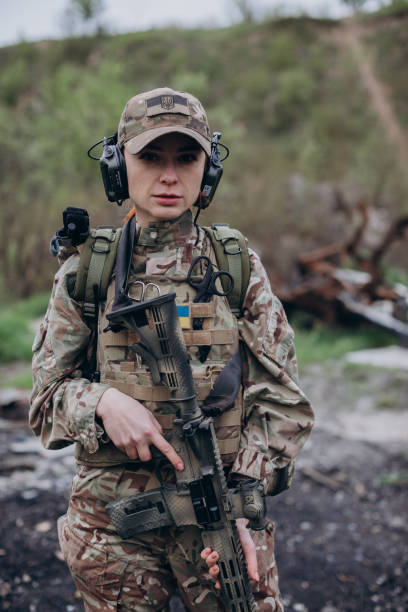 istock Female Ukrainian soldier looking in the camera 1652526012