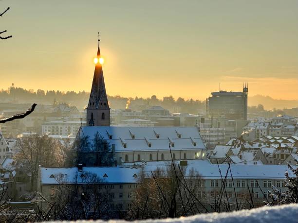Roof top view of city of Kempten/Allgäu during sunset