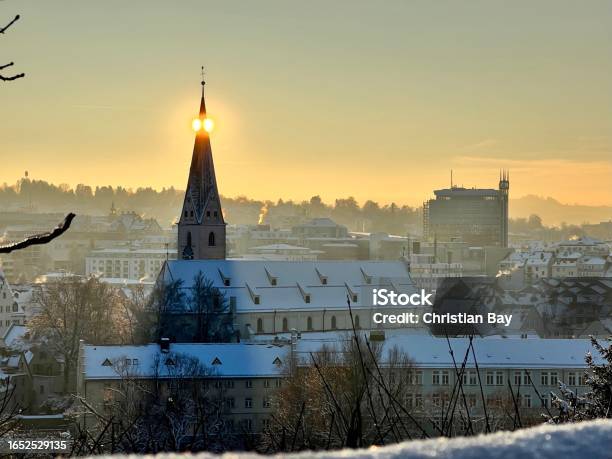Kempten In Winter From Above Stock Photo - Download Image Now - Allgau, Kempten im Allgaeu, Atmospheric Mood