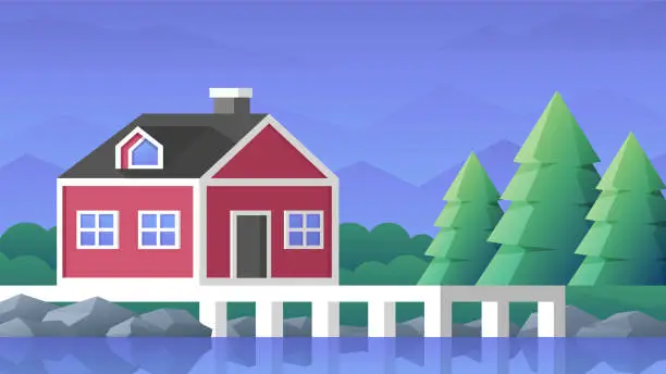 Vector illustration of Norwegian traditional red house in flat style.