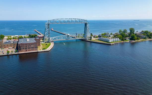 Aerial view of a stunning Drawbridge in Duluth, Minnesota