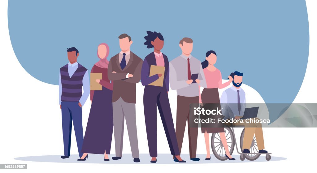 Multinationale, integrative Gruppe selbstbewusster Geschäftsleute mit einer weiblichen Führungskraft - Lizenzfrei Diversität Vektorgrafik Multinationale, integrative Gruppe selbstbewusster Geschäftsleute mit einer weiblichen Führungskraft - Lizenzfrei Diversität Vektorgrafik