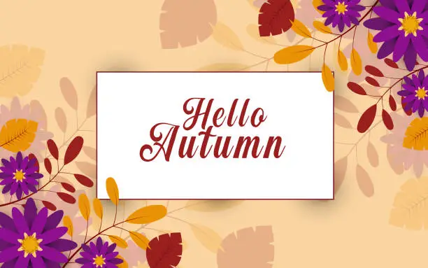 Vector illustration of Hello autumn leaves and flower background