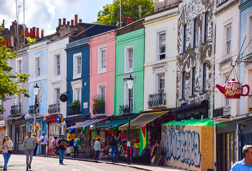 London, UK - August 27 2023: Colourful buildings in Portobello Road in Notting Hill, daytime view