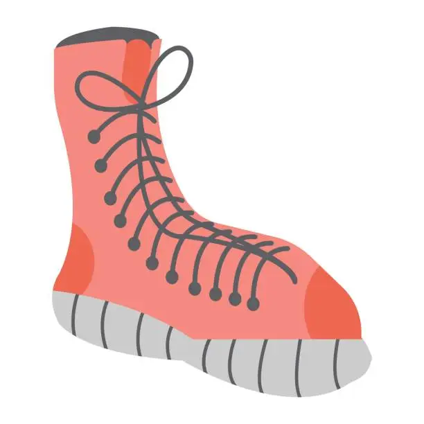 Vector illustration of Hiking red boot with thick sole and high lacing