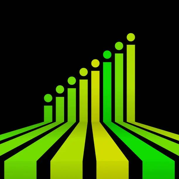 Vector illustration of Rising green 3D bar graph depicting significant growth.