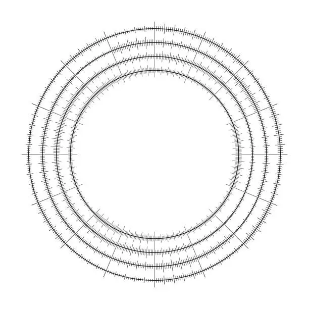 Vector illustration of Concentric circles divided into detailed subsections, designed for measurement or tracking.