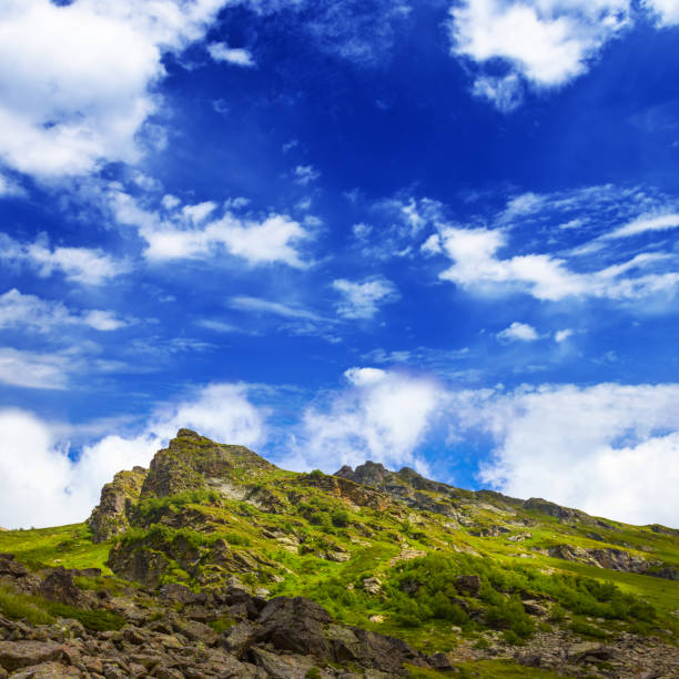 green mountain ridge under blue cloudy sky
