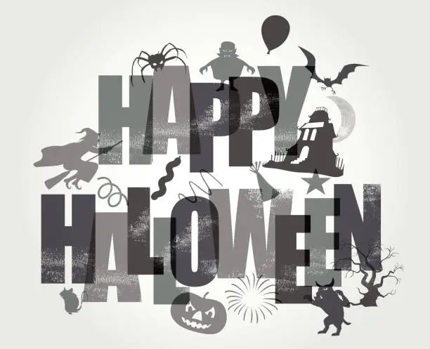 Vector illustration of Happy Halloween (Black and White)
