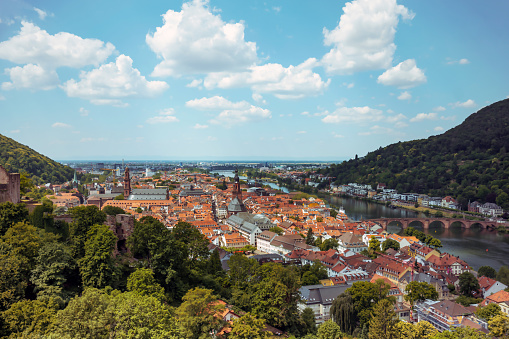 panoramic view over historic Heidelberg at sunny summer day