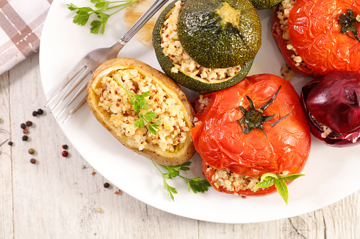 vegetarian dish- assorted of baked vegetables stuffed with quinoa