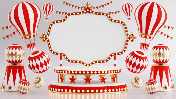 istock 3D rendering for amusement park, circus, carnival fair theme podium with many rides and shops circus tent 3d illustration 1652775415