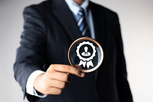 istock Human Resource Management Network Structure (HRM), Magnifier glass focus staff icons for human development recruitment, Customer Relationship Management, hiring, training, performance. 1652782116