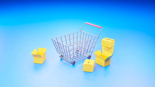 istock 3D rendering of shopping cart with open and closed boxes 1652825642