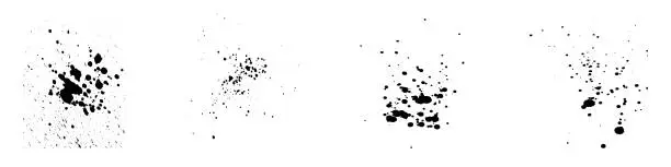 Vector illustration of Paint Brush Dirty Splatter Set. Stain Texture, Abstract Ink Splash. Inkblot Splat Collection. Paintbrush Messy Splotch, Rough Black Spatter. Grunge Effect Design Element. Isolated Vector Illustration