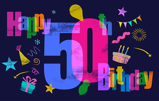 Colourful overlapping letterpress type. Birthday, Birthday Card, Birthday Present, Congratulating, Celebration, Greeting, Greeting Card, birthday card